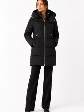 DEREK LAM 10 CROSBY 2 IN 1 BLACK PUFFER FUR HOOD FULL ZIP WINTER COAT & VEST